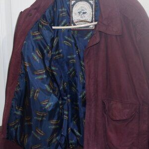 Women's Paris Sport Club purple leather bomber jacket, lined, poly fill. Med.